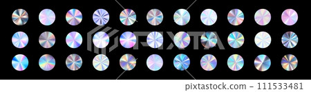 Silver hologram sticker with metallic foil texture. secure holograph stamp, tag, or badge. Flat vector illustration isolated on white background. 111533481