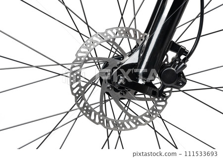 Bicycle wheel isolated over white background close up 111533693