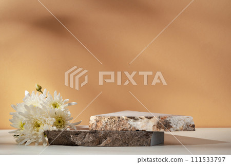 Stone display mockup for advertising against beige background Stone display mockup for advertising against beige background 111533797
