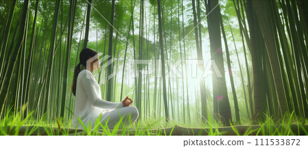 AI-generated content. Woman in White Dress in Forest 111533872