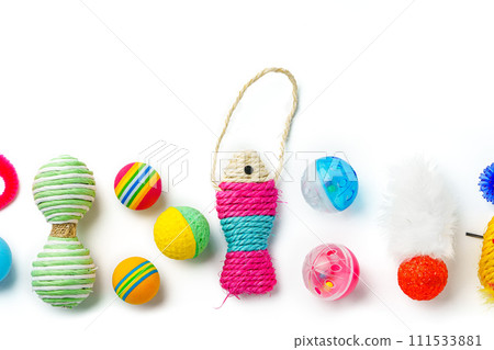 Cat toys isolated on white background studio shot Cat toys isolated on white background studio shot 111533881