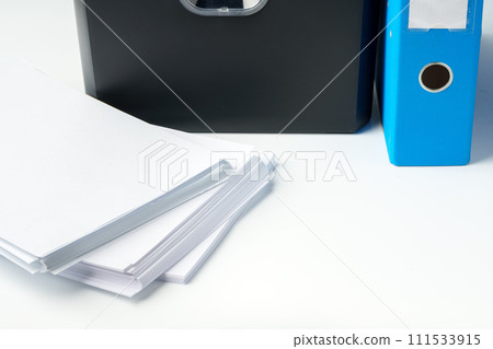 Office paper shredding machine device close up 111533915
