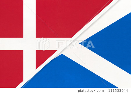Denmark and Scotland, symbol of country. Danish vs Scottish national flags. 111533944