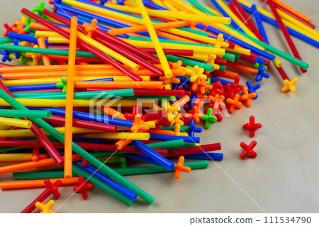 Multi colored parts of flexible construction set Multi colored parts of flexible construction set 111534790