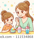 女孩和母親吃刨冰 111534868