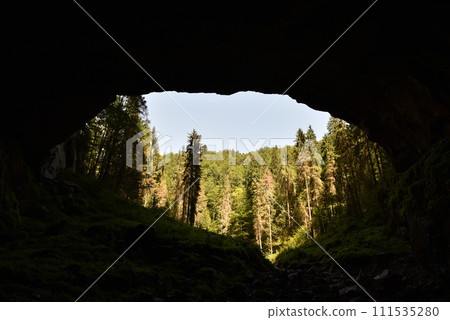 Cave entrance silhouette from inside Cave entrance silhouette from inside 111535280