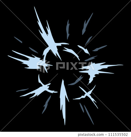 Explosion spark. Cartoon burst effect of vector comic boom and bang. Bomb blasts or explosive power energy flash on black, war game attacks animation 111535502