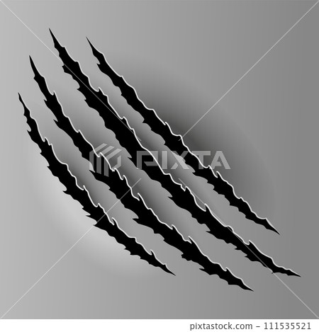 Bear or tiger claw mark. Scratches and torn traces of vector animal paw slashes. Hole in sheet of paper with torn edges. Vector illustration Bear or tiger claw mark. Scratches and torn traces of vector animal paw slashes. Hole in sheet of paper with torn edges. Vector illustration 111535521