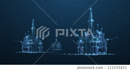 Oil rigs. Abstract 3d floating rig platforms isolated on blue. gas platform, offshore drilling, refinery plant, petroleum industry 111535831