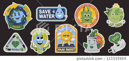 Groovy y2k retro cartoon ecology stickers of save the planet 111535954