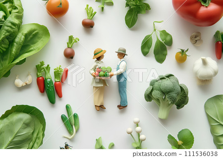 Miniature material of a farmer couple (3D) 111536038