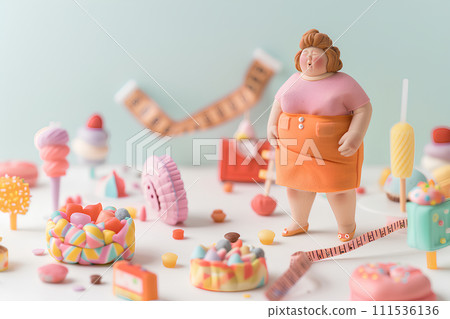 Obese woman who ate too much sweets (3D) Obese woman who ate too much sweets (3D) 111536136