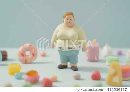 Obese woman who ate too much sweets (3D) Obese woman who ate too much sweets (3D) 111536137
