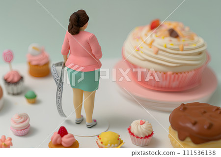 Obese woman who ate too much sweets (3D) Obese woman who ate too much sweets (3D) 111536138