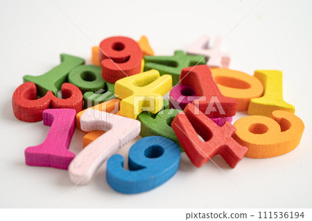 Math number colorful on white background, education study mathematics learning teach concept. 111536194