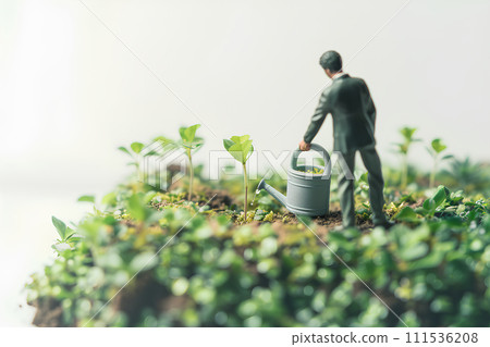 辦公室工作人員用噴壺澆豆芽（3D） 111536208