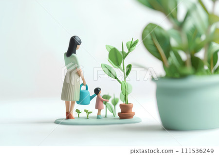 Mother and child watering sprouts-1 (3D) Mother and child watering sprouts-1 (3D) 111536249