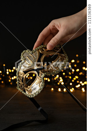 Purim day celebration concept, mask for performance. Purim day celebration concept, mask for performance. 111536369
