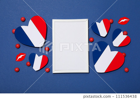 Concept of France, visual symbols of the country, on a blue background. Concept of France, visual symbols of the country, on a blue background. 111536438