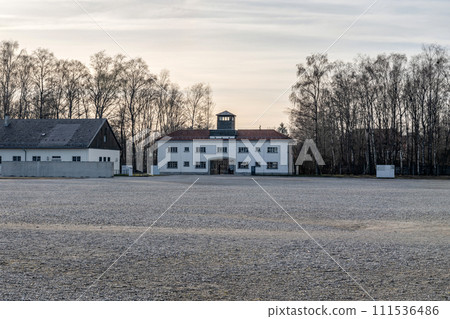 Main security building, entrance at Dachau concentration camp in Dachau, Germany Main security building, entrance at Dachau concentration camp in Dachau, Germany 111536486
