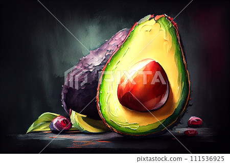 Avocado on a dark background, with rich colors and contrast, still life generative ai illustration Avocado on a dark background, with rich colors and contrast, still life generative ai illustration 111536925