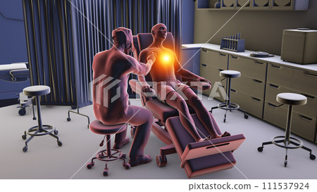 A male patient experiencing heart pain, 3D illustration A male patient experiencing heart pain, 3D illustration 111537924