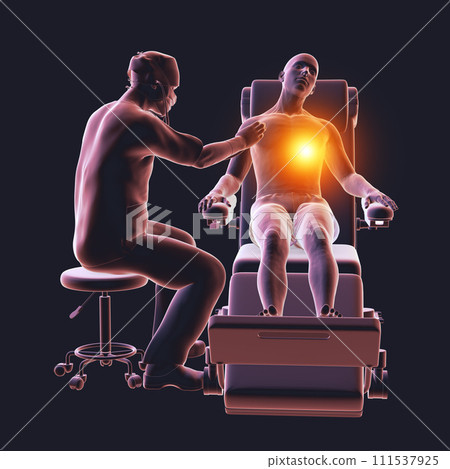 A male patient experiencing heart pain, 3D illustration A male patient experiencing heart pain, 3D illustration 111537925