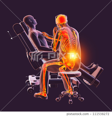 A doctor experiencing back pain, 3D illustration A doctor experiencing back pain, 3D illustration 111538272