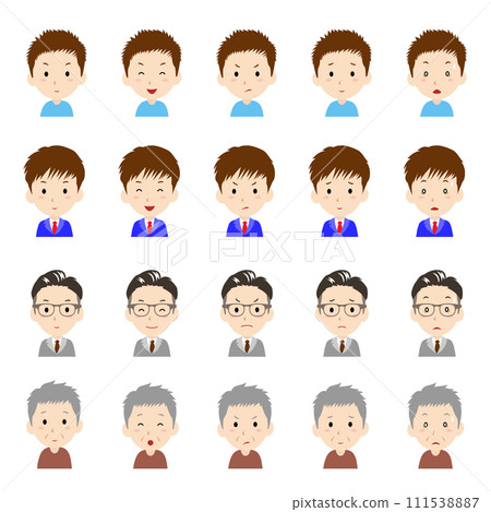 Upper body illustration set for men and generations (various facial expressions) 111538887