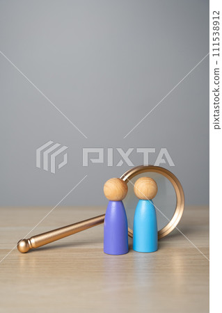 Find people to work with. People figures near a magnifying glass. Hiring and recruiting. Business and human capital, human resources. Selection of candidates. Search service. Find people to work with. People figures near a magnifying glass. Hiring and recruiting. Business and human capital, human resources. Selection of candidates. Search service. 111538912