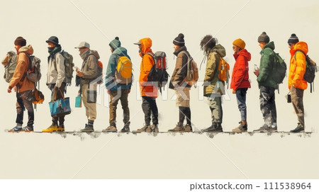 AI-generated content. Spectacular minimal magazine sketch collage of modern technology and diversity people people isolated on a beige color background 111538964