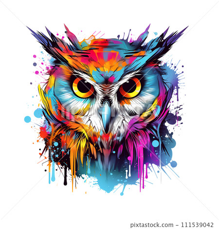 Painting of an owl head on a clean background, Png for Sublimation Printing, Bird, Animals, Illustration, Generative AI. 111539042