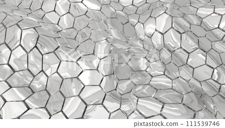 Abstract metallic silver chrome shiny cells hexagons with waves background Abstract metallic silver chrome shiny cells hexagons with waves background 111539746