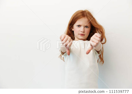 Caucasian girl expression little female emotion person young children beauty portrait face background cute 111539777