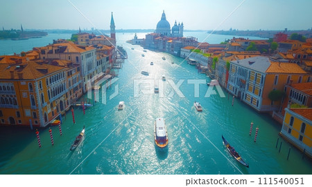 AI-generated content. During a sunny day and blue sky, overcrowded San Marco Square in the historical center with tourists is seen in the background. AI-generated content. During a sunny day and blue sky, overcrowded San Marco Square in the historical center with tourists is seen in the background. 111540051