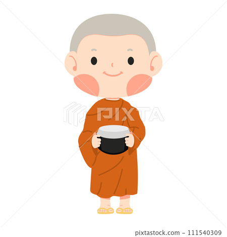 Man buddhist monk holding alms bowl 111540309