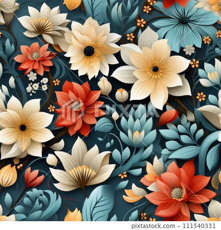 floral pattern with flowers and leaves. 111540331