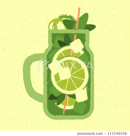 Green cocktail with lime, mint and ice cubes. Mojito in a cup with handle 111540356