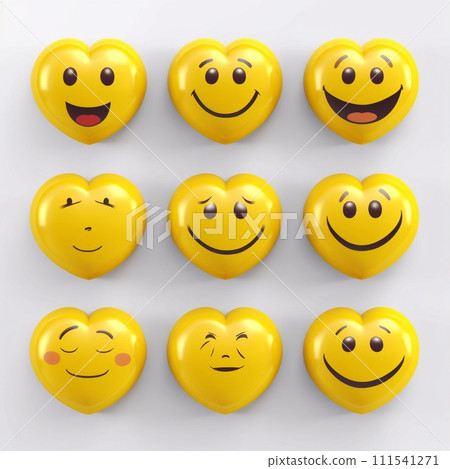 Set of yellow smiley emoticons on white background. 111541271