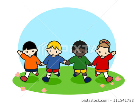 不同種族的孩子手牽手奔跑 不同種族的孩子手牽手奔跑 111541788