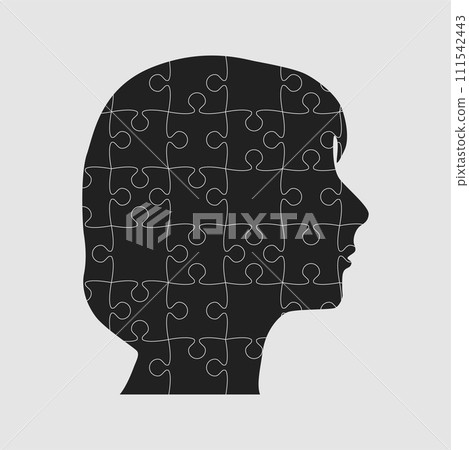 Female head made from puzzle pieces. Strategy 111542443