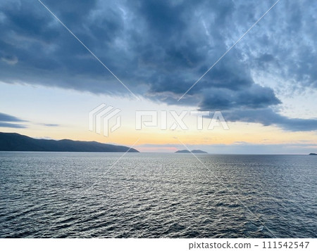 Scenic sunset over Ioninan sea in Vlore Albania . Scenic sunset over Ioninan sea in Vlore Albania . 111542547