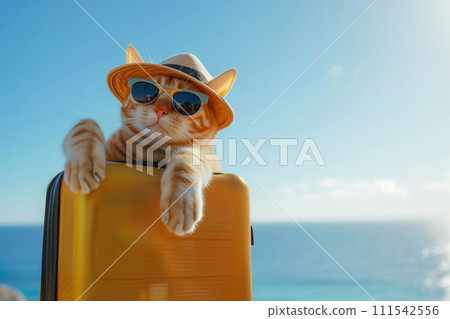 Red Striped Cat Dreams of Sea, Vacation Vibes in Picture Red Striped Cat Dreams of Sea, Vacation Vibes in Picture 111542556