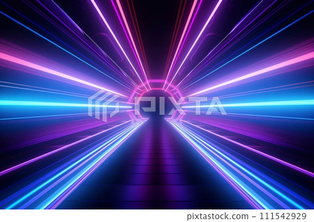 3d render, abstract background, futuristic tunnel, neon light, ultraviolet light 111542929