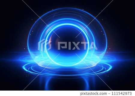 abstract background with blue circle and glowing lines, vector illustration. 111542973