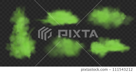Green smoke vector cloud effect. Green gas toxic abstract explosion chemical smoke. 111543212