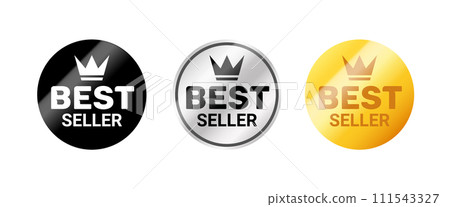 Best seller golden badge sticker sign. Vector best seller reward emblem certified winner stamp icon. 111543327