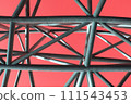 Abstract metal figure on a colorful background, artistically welded metal pipes, fragment of scaffolding in NYC 111543453