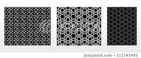 Geometric set of seamless black and white patterns. Simple vector graphics 111543495