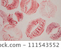 Photography of the imprint of red lipstick, kiss, beautiful red lips 111543552